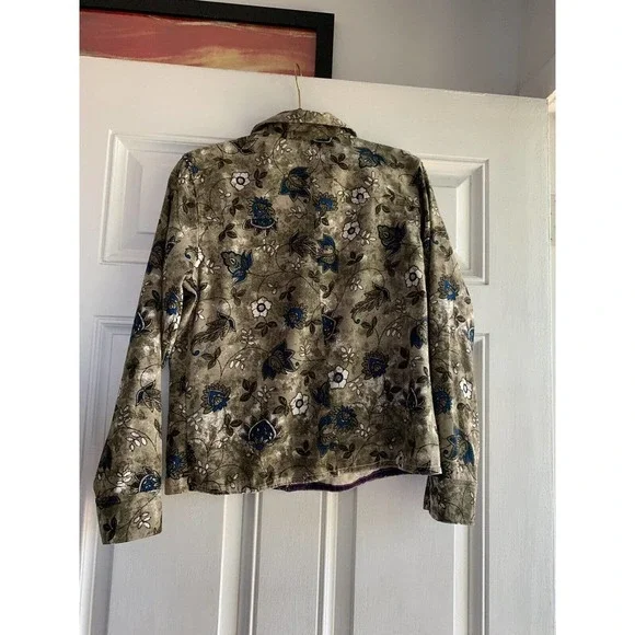 Karen Scott Sport Long Sleeve Floral Print Button-Up Top - Green Blue Size Small - Picture 6 of 8
